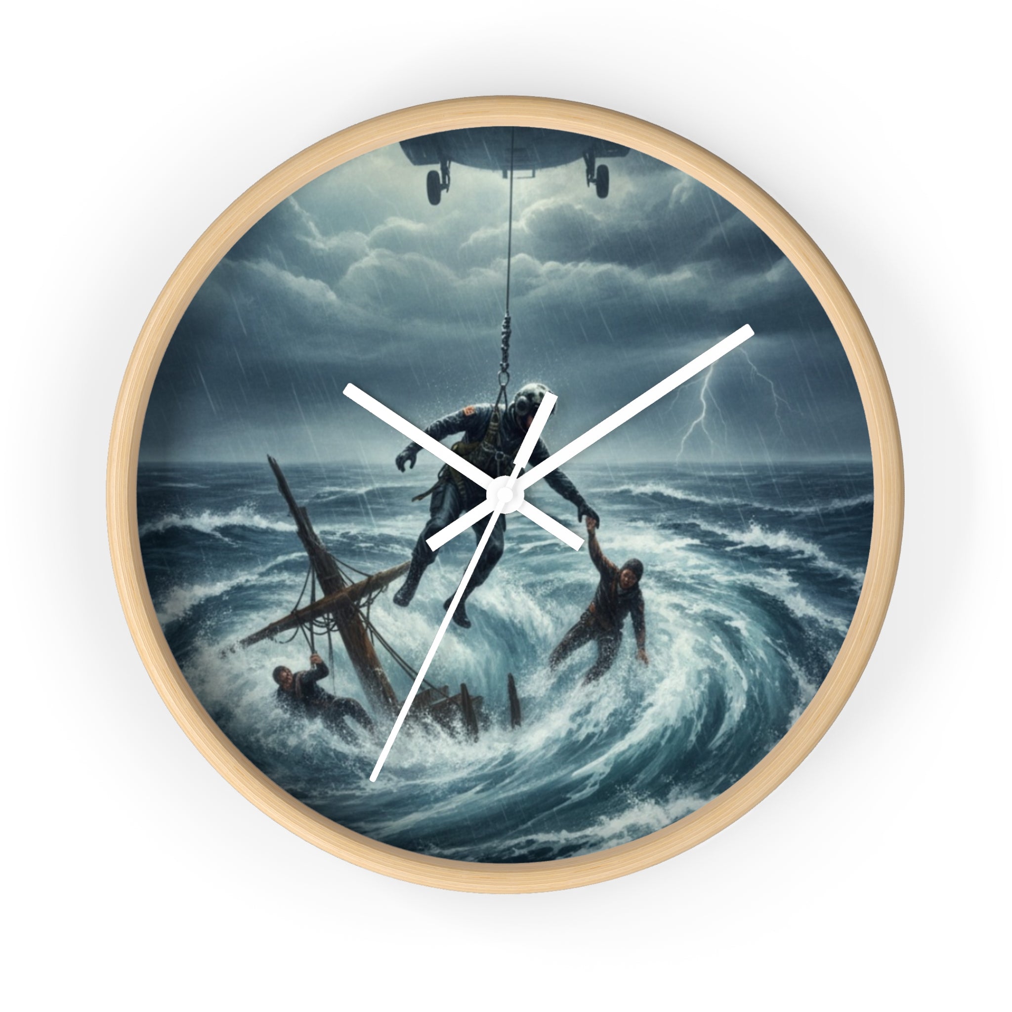 Wall Clock - Dramatic Rescue at Sea Nautical Storm Art Clock