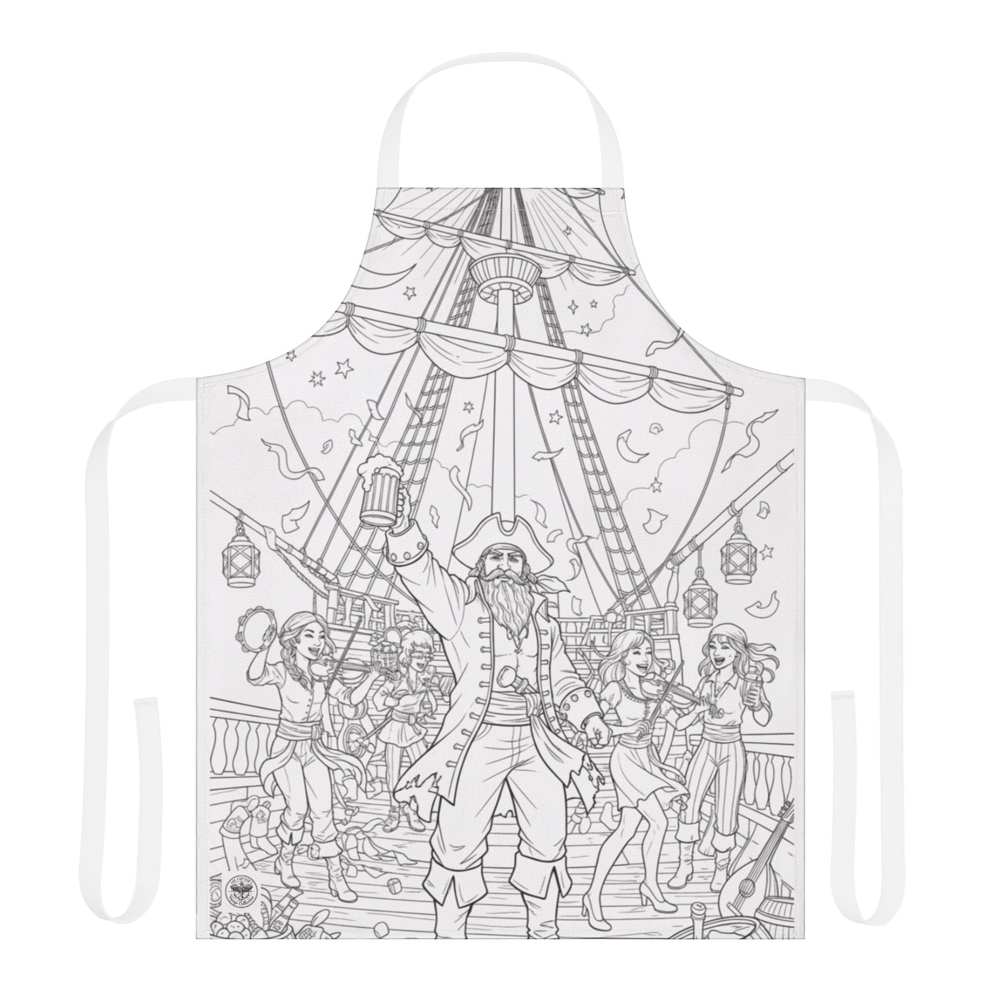 Pirate Party Apron — Illustrated Ship Deck Design for Cooking & BBQ