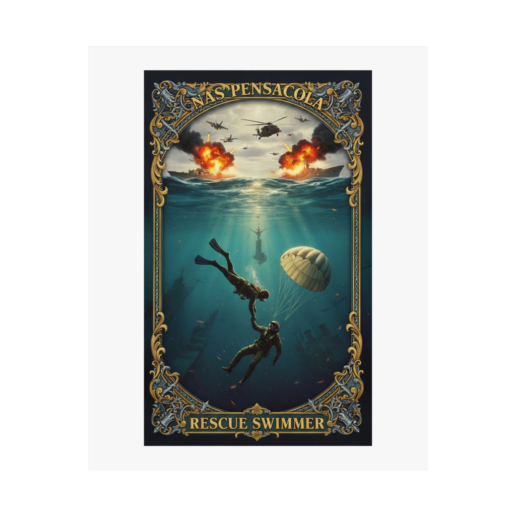 Rescue Swimmer Matte Vertical Poster — NAS Pensacola Military Aviation & Sea Rescue Art