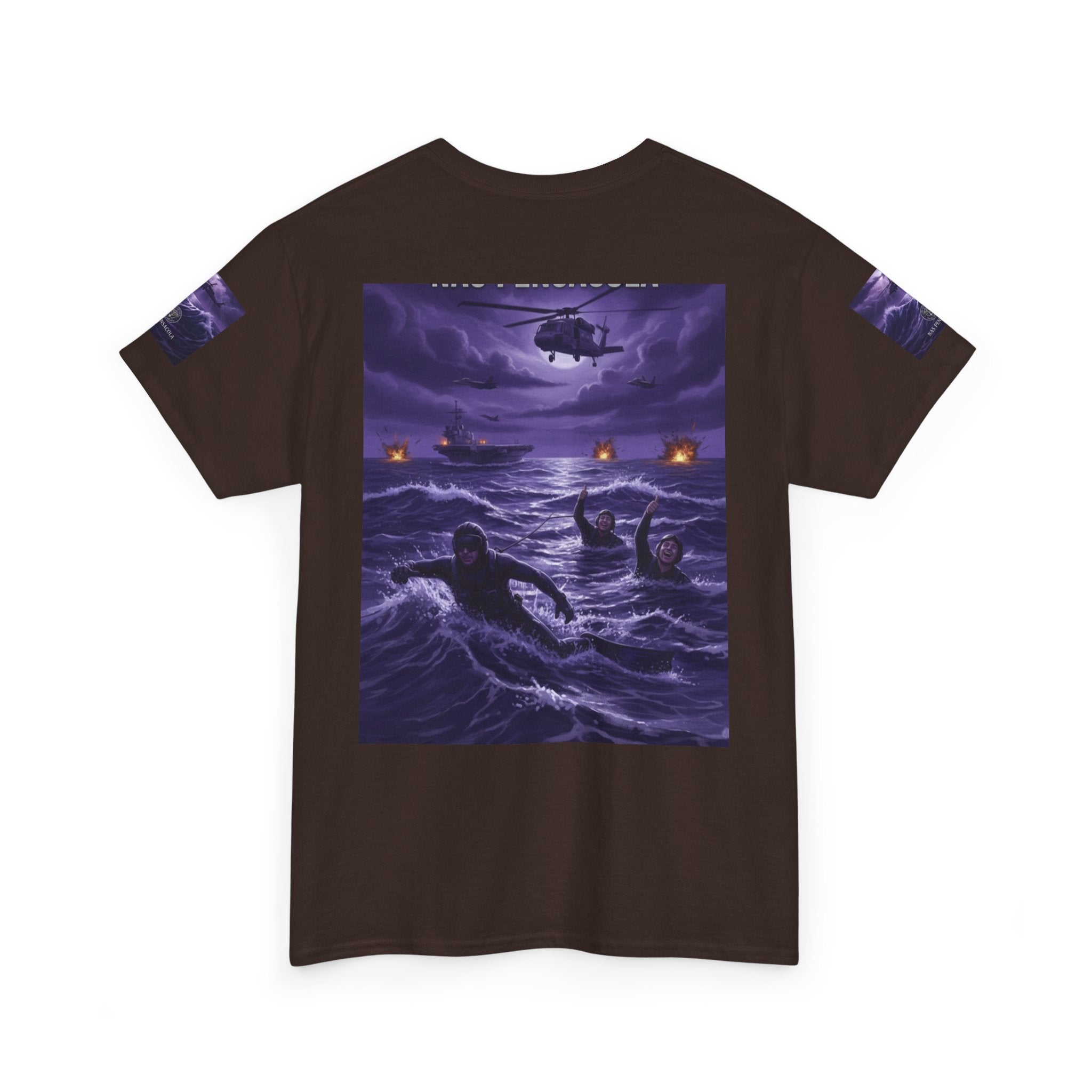 Rescue Night Tee — Purple Helicopter Sea Rescue Graphic T-Shirt