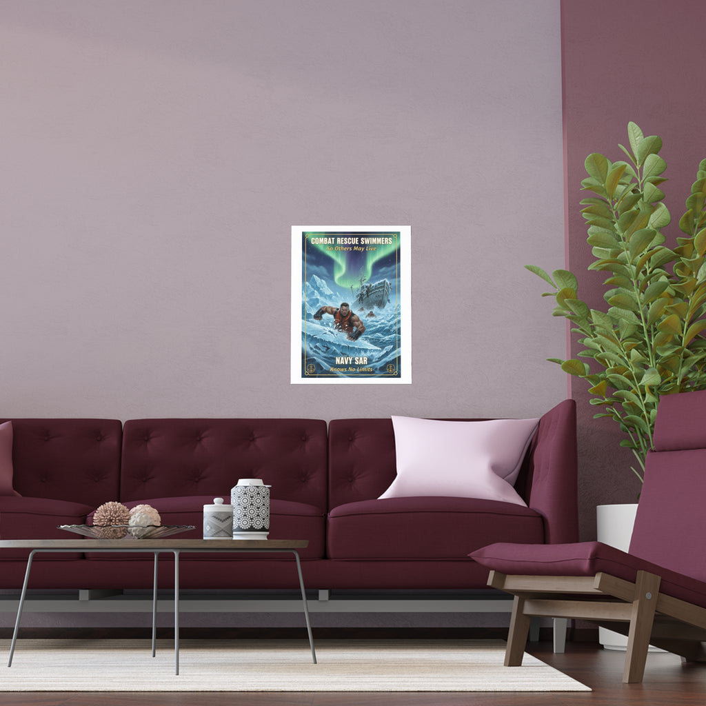 Combat Rescue Swimmers Silk Poster — Navy SAR 'So Others May Live' Arctic Rescue Print