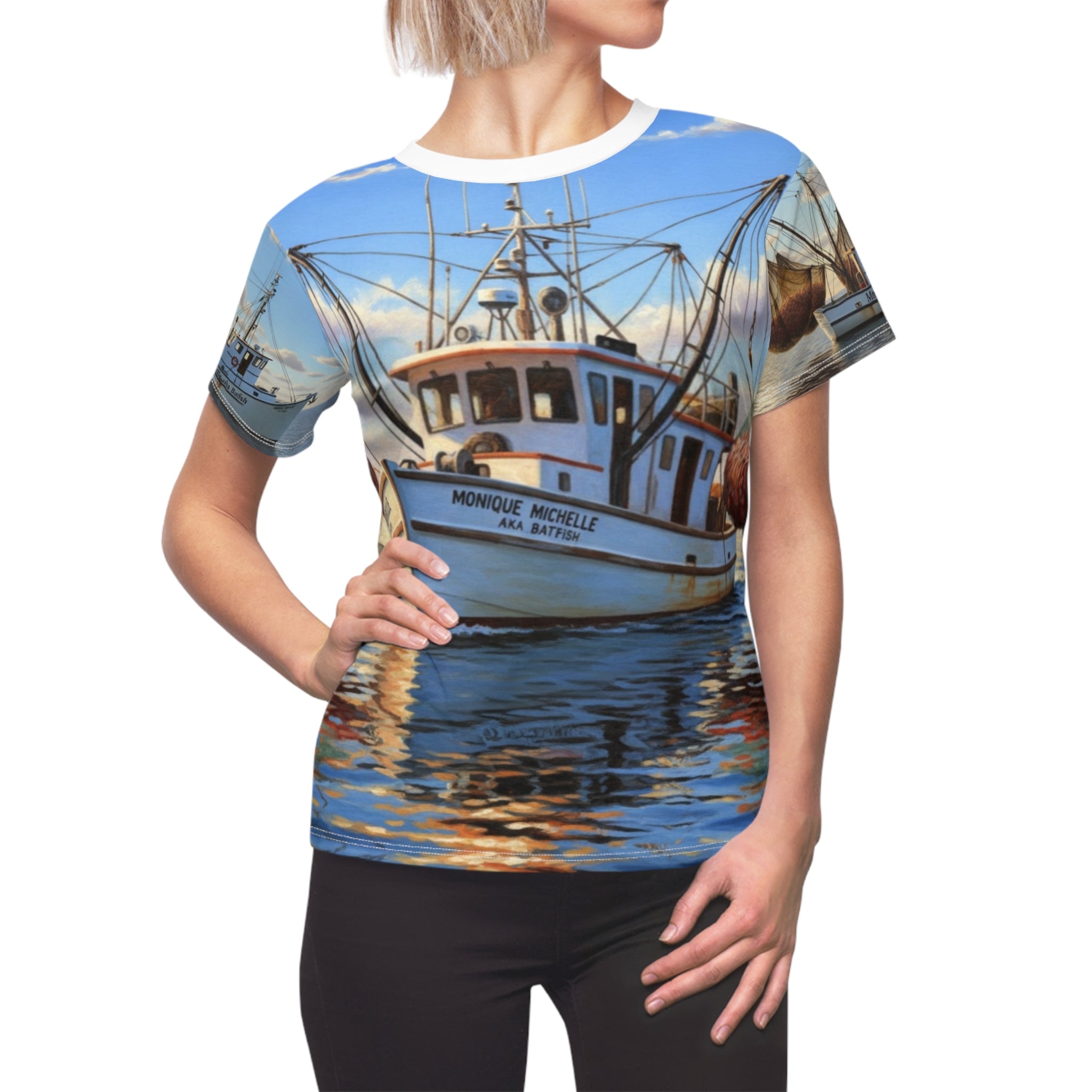 Women's Tee — Coastal Fishing Boat All-Over Print