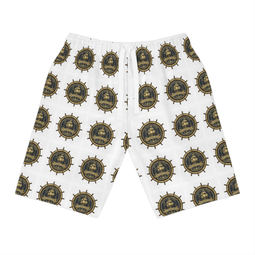 Nautical Captain’s Voyage Athletic Long Shorts — All-Over Ship Wheel Print