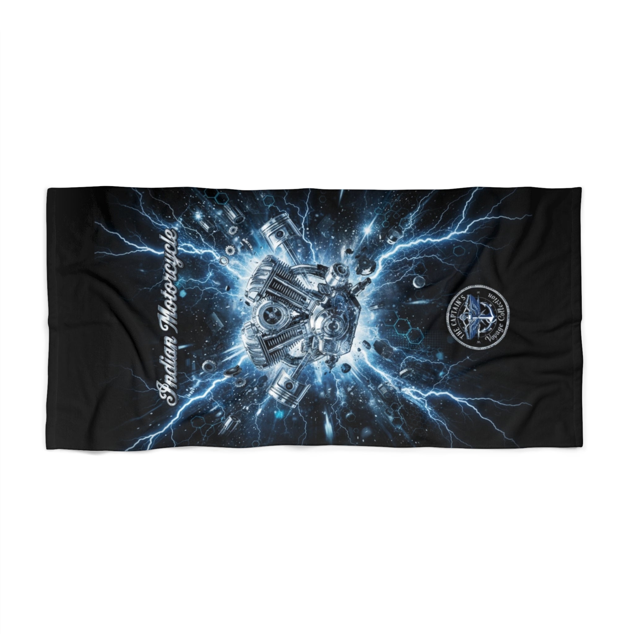 Indian Motorcycle Engine Lightning Beach Towel