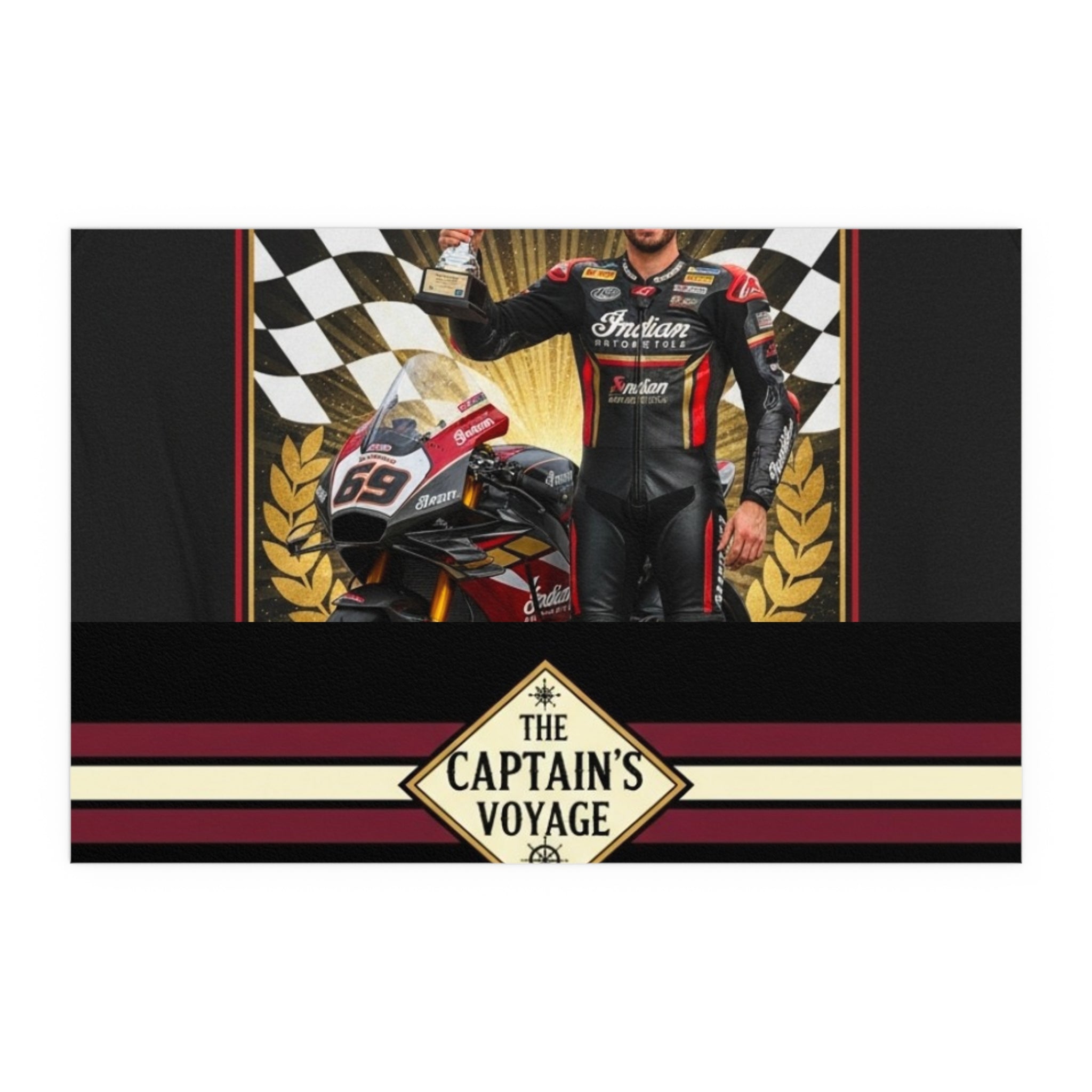 Racing Champion Silk Poster — “Winner’s Circle 69” Motorcycle Wall Art (Indoor/Outdoor)
