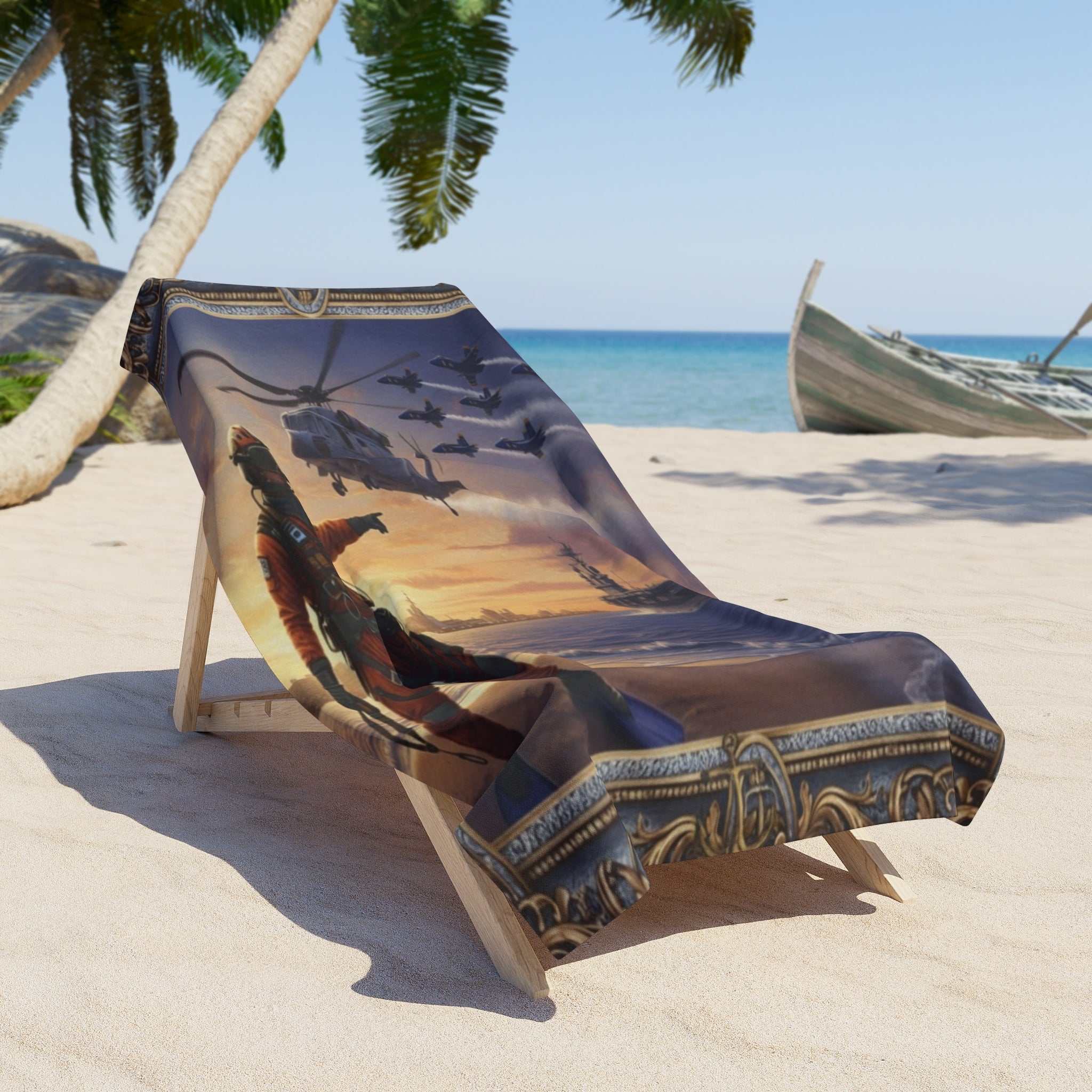 Beach Towel — Nautical Sunset Rescue Scene Beach Towel