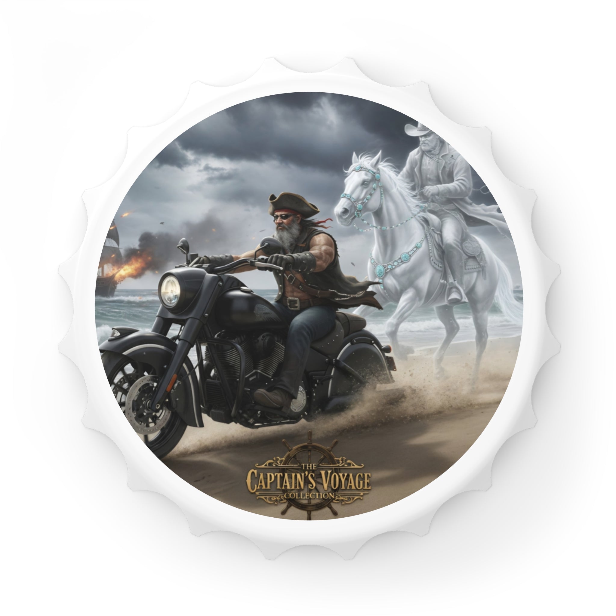 Motorcycle Pirate Bottle Opener — 'Captain's Voyage' Ghost Rider Design