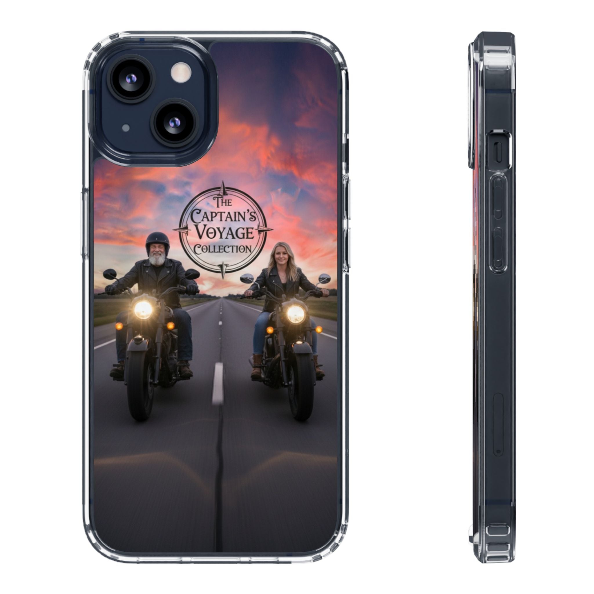 Clear Phone Case — 'The Captain's Voyage Collection' Motorcycle Sunset Design