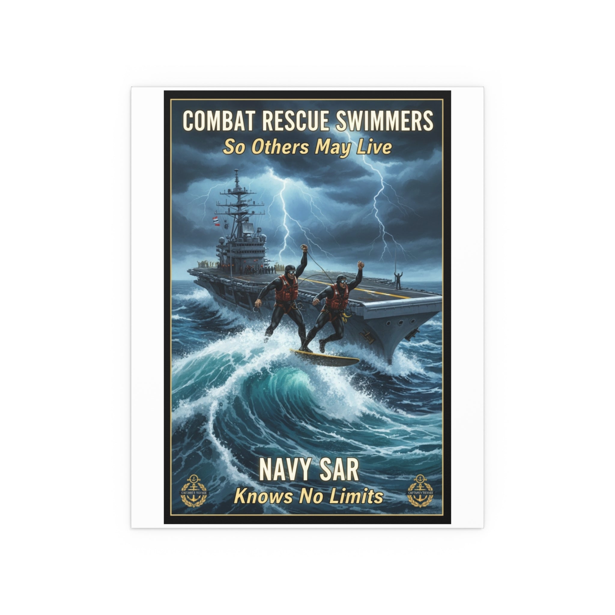 Navy Storm Surfing Silk Poster — Military Aircraft Carrier Art Print (Indoor/Outdoor)