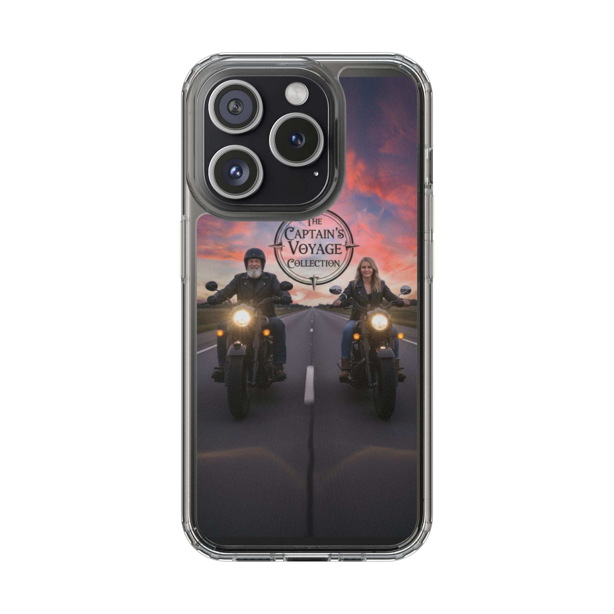 Clear Phone Case — 'The Captain's Voyage Collection' Motorcycle Sunset Design