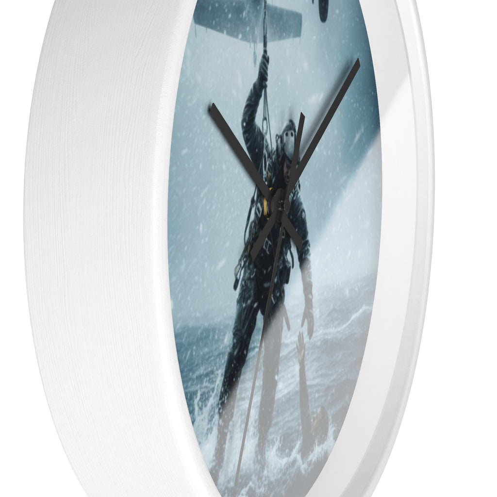 Rescue at Sea Wall Clock — Military Helicopter Lifesaver Marine Rescue Clock