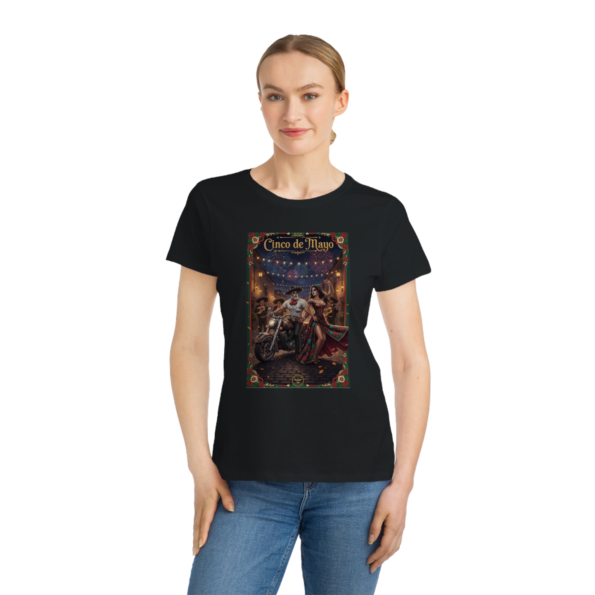 Cinco de Mayo Day of the Dead Motorcycle T‑Shirt — Día de Muertos Pinup Tee
