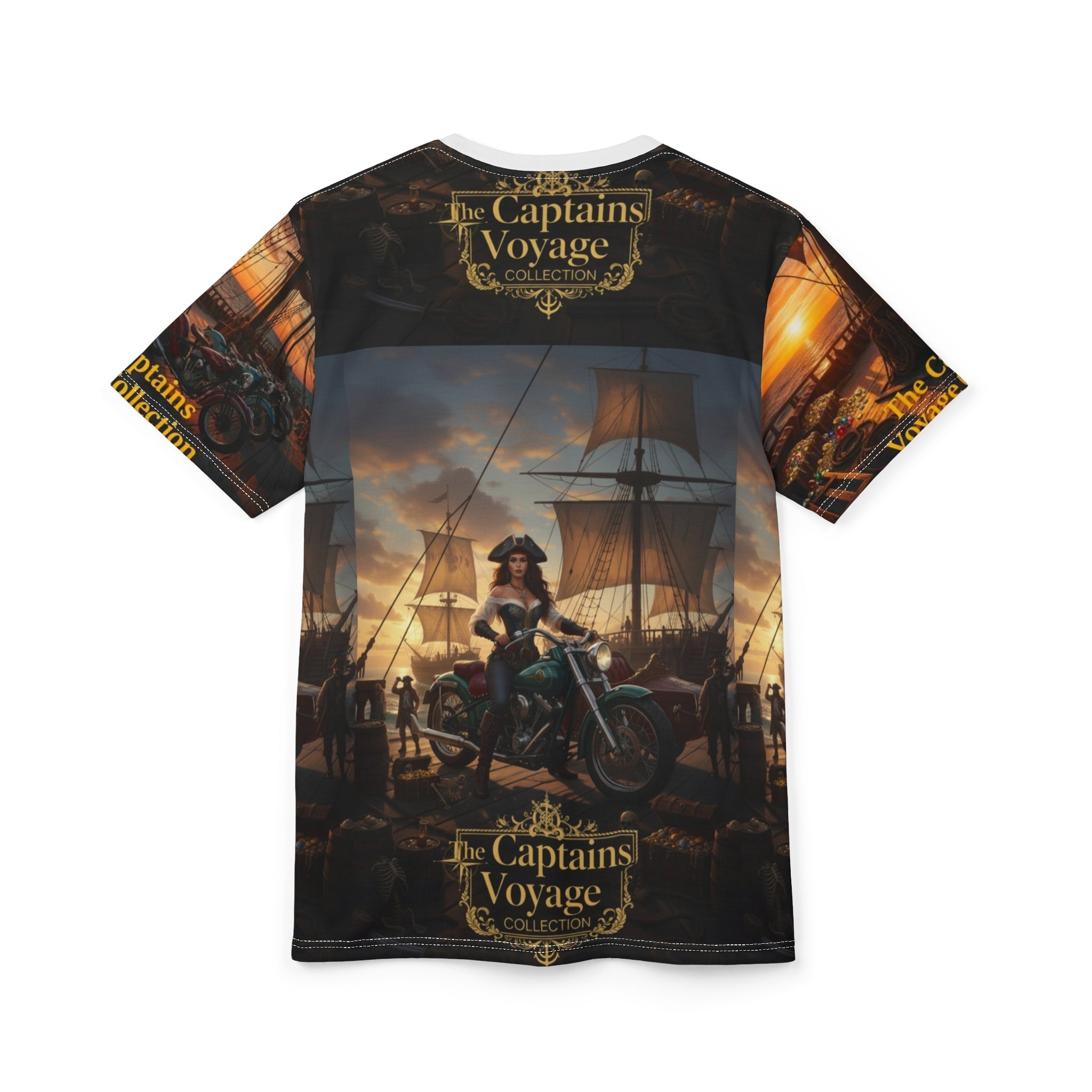 Captain's Voyage All-Over Print Tee — Pirate Captain Motorcycle Nautical Graphic Shirt