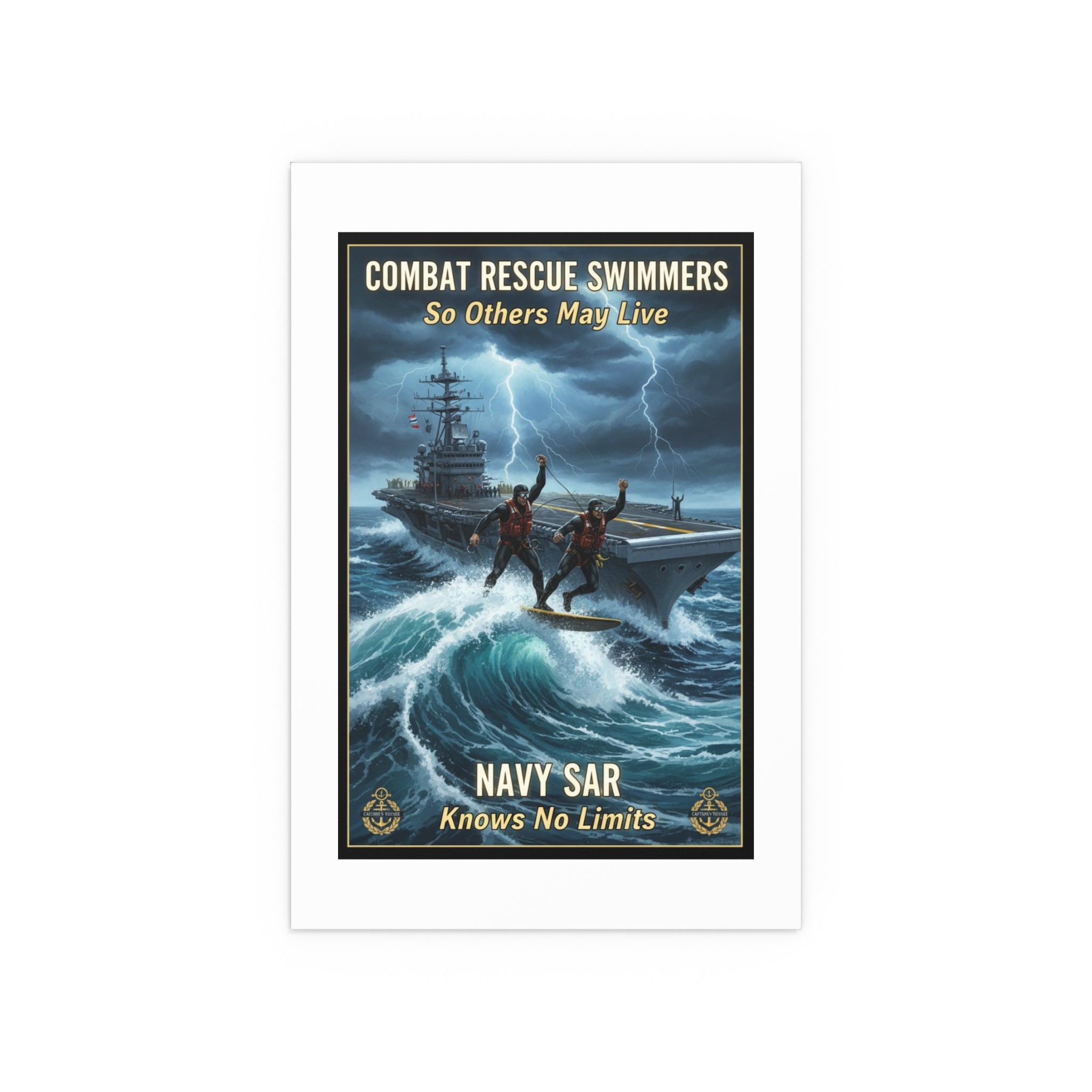Navy Storm Surfing Silk Poster — Military Aircraft Carrier Art Print (Indoor/Outdoor)