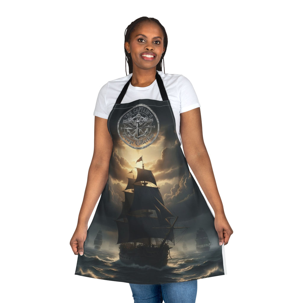 Nautical Pirate Ship Apron — Stormy Sea Cooking Apron with Anchor Emblem