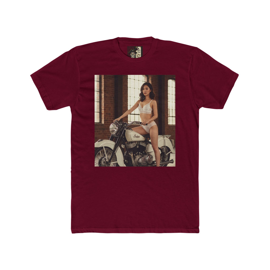 Vintage Motorcycle Pinup Tee — Retro Biker Photo Crewneck