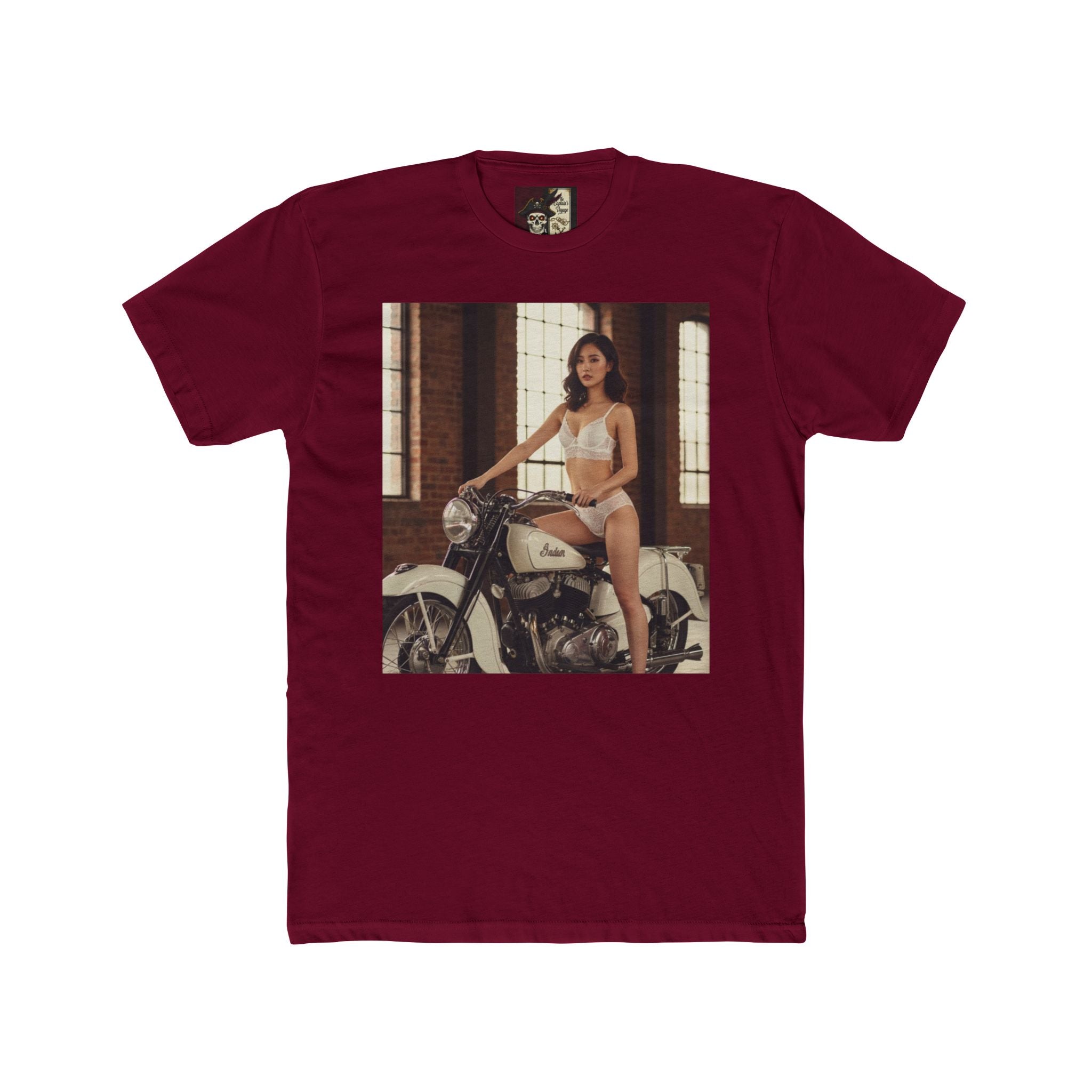 Vintage Motorcycle Pinup Tee — Retro Biker Photo Crewneck