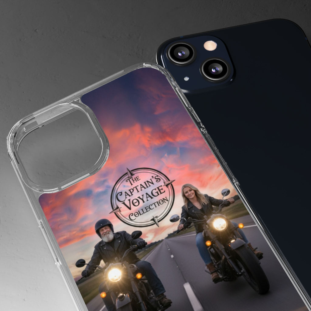 Clear Phone Case — 'The Captain's Voyage Collection' Motorcycle Sunset Design