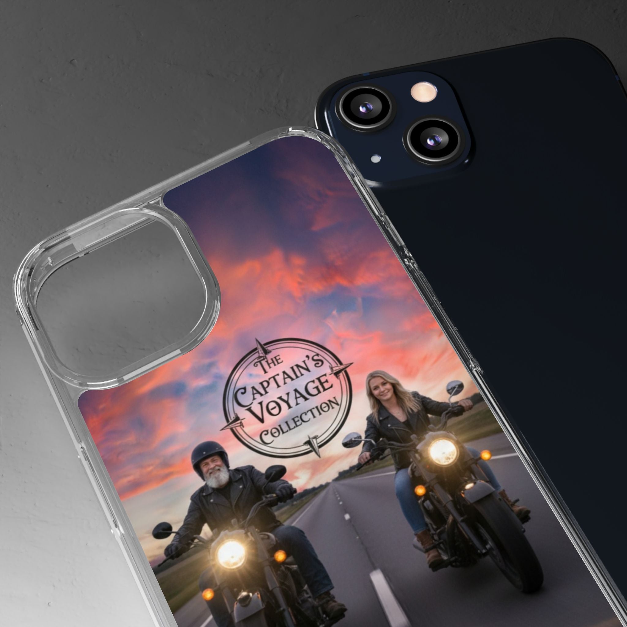 Clear Phone Case — 'The Captain's Voyage Collection' Motorcycle Sunset Design