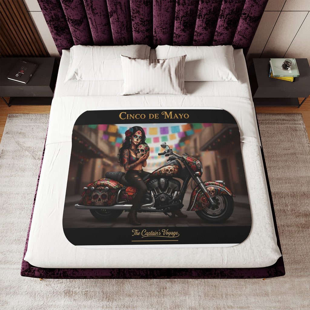 Cinco de Mayo Day of the Dead Biker Sherpa Blanket
