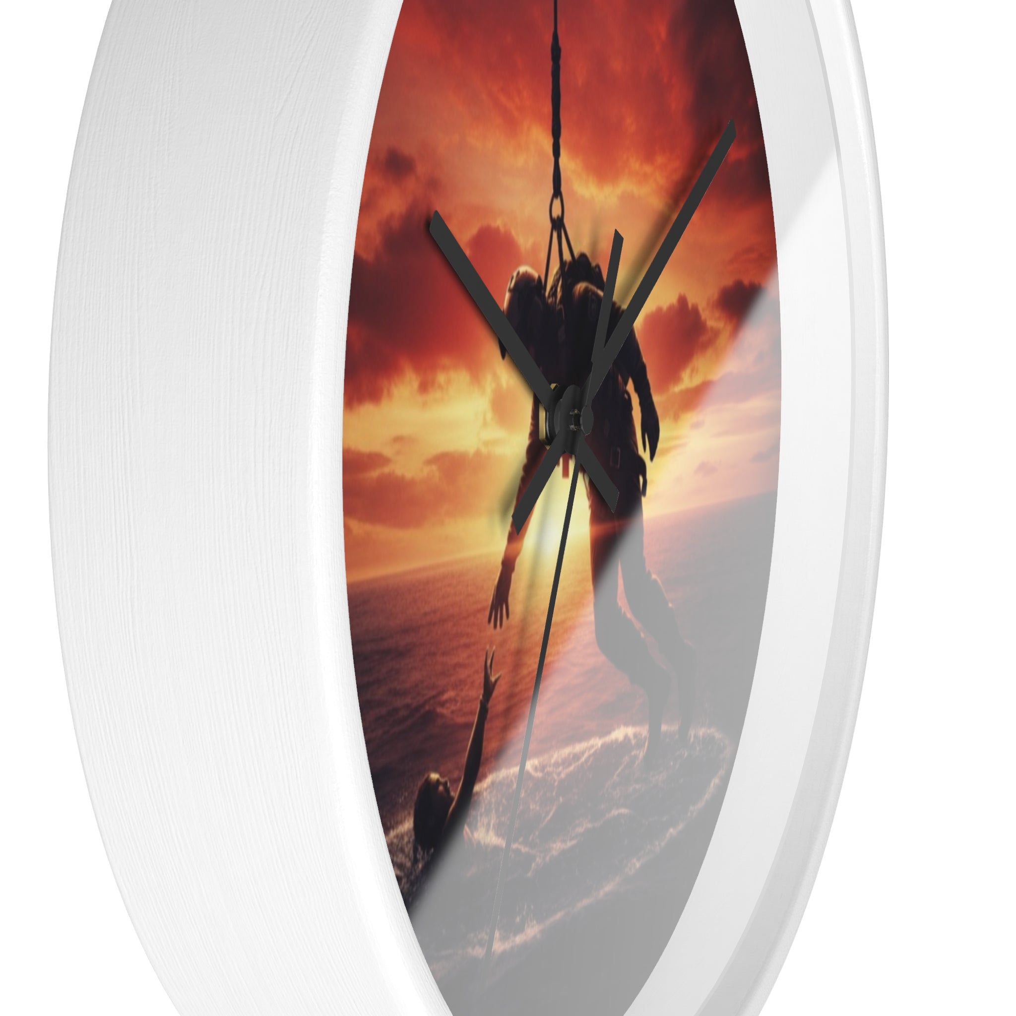Wall Clock — Dramatic Rescue Helicopter Sunset Clock for First Responders & Military