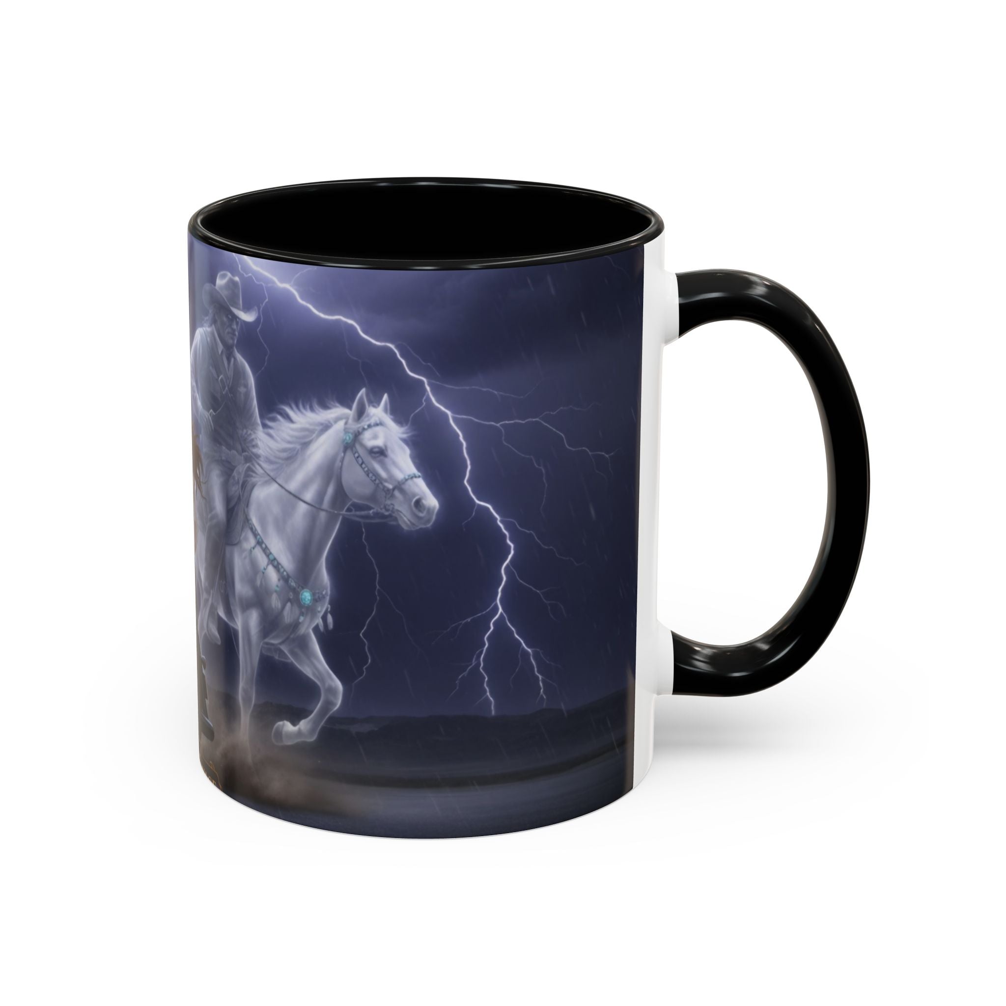 Western Ghost Riders Coffee Mug — Phantom Cowboy & Horse Lightning Accent Mug (11/15oz)