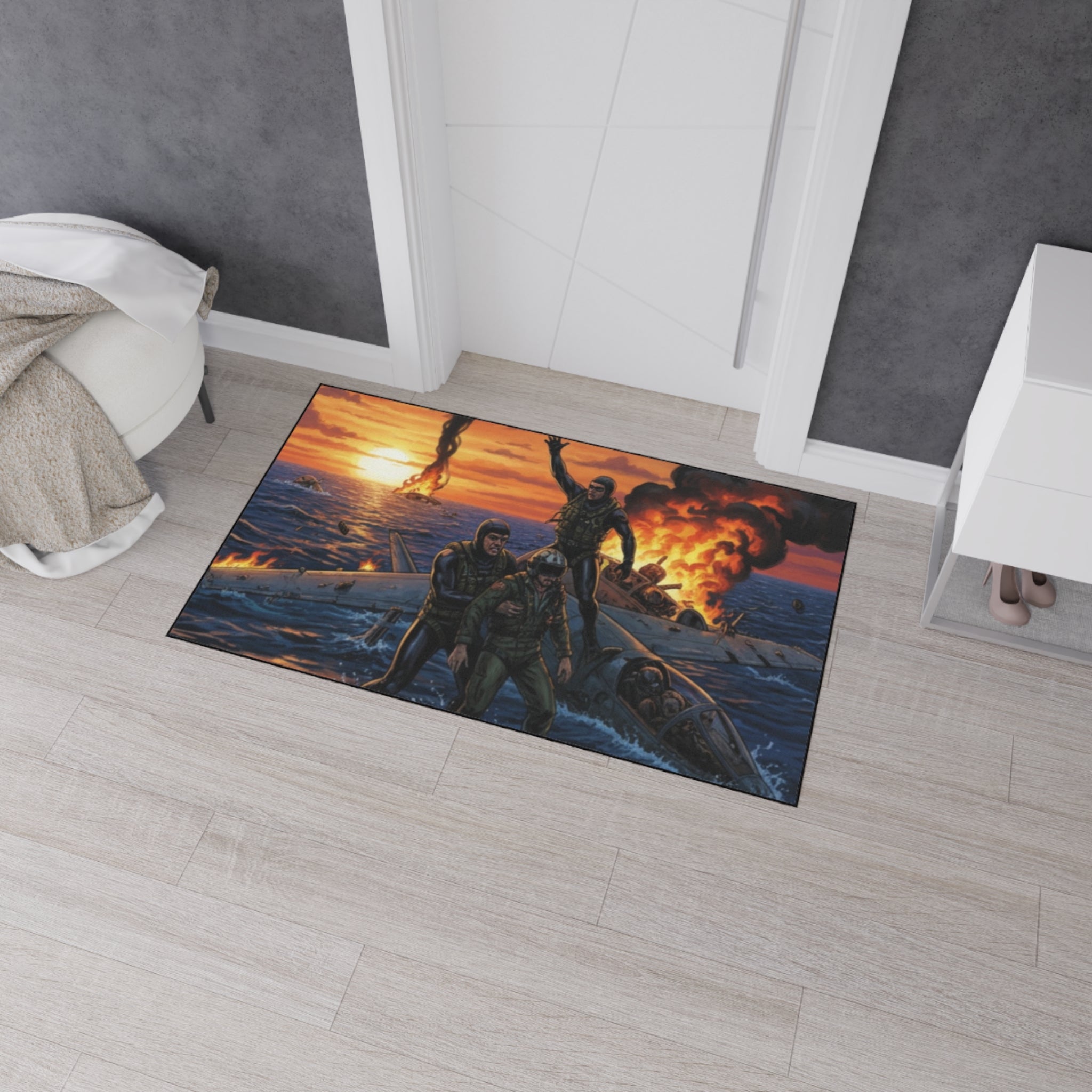Heavy Duty Floor Mat — Rescue at Sea WWII Bomber Survivors Scene