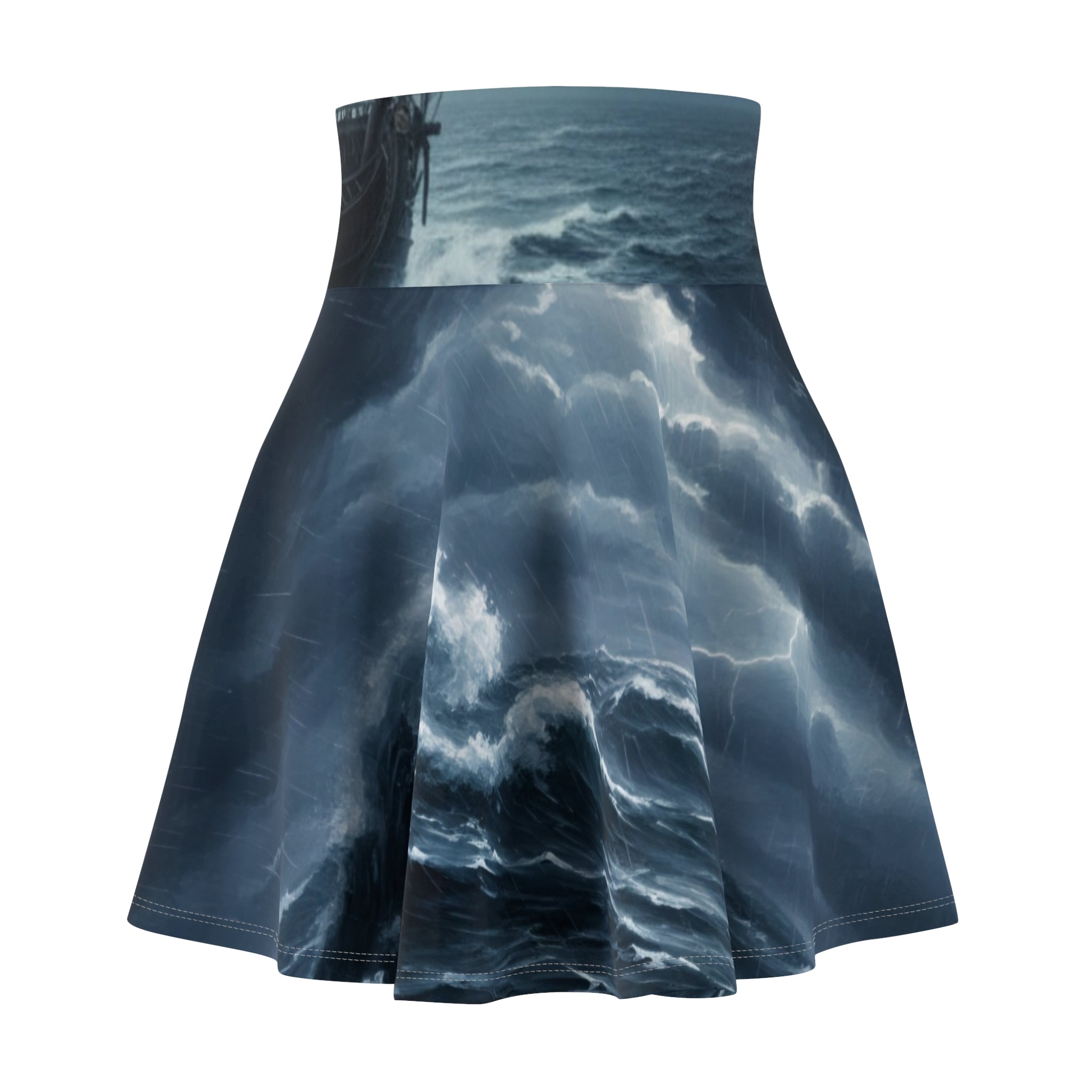 Stormy Ocean Skater Skirt — Dark Lightning AOP Print