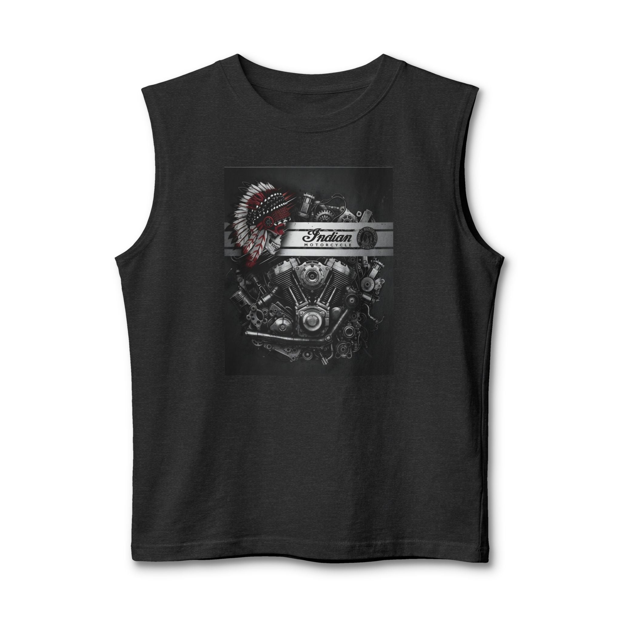 Indian Motorcycle Engine Graphic Muscle Tank — Vintage Chief Headdress Moto Tank Top