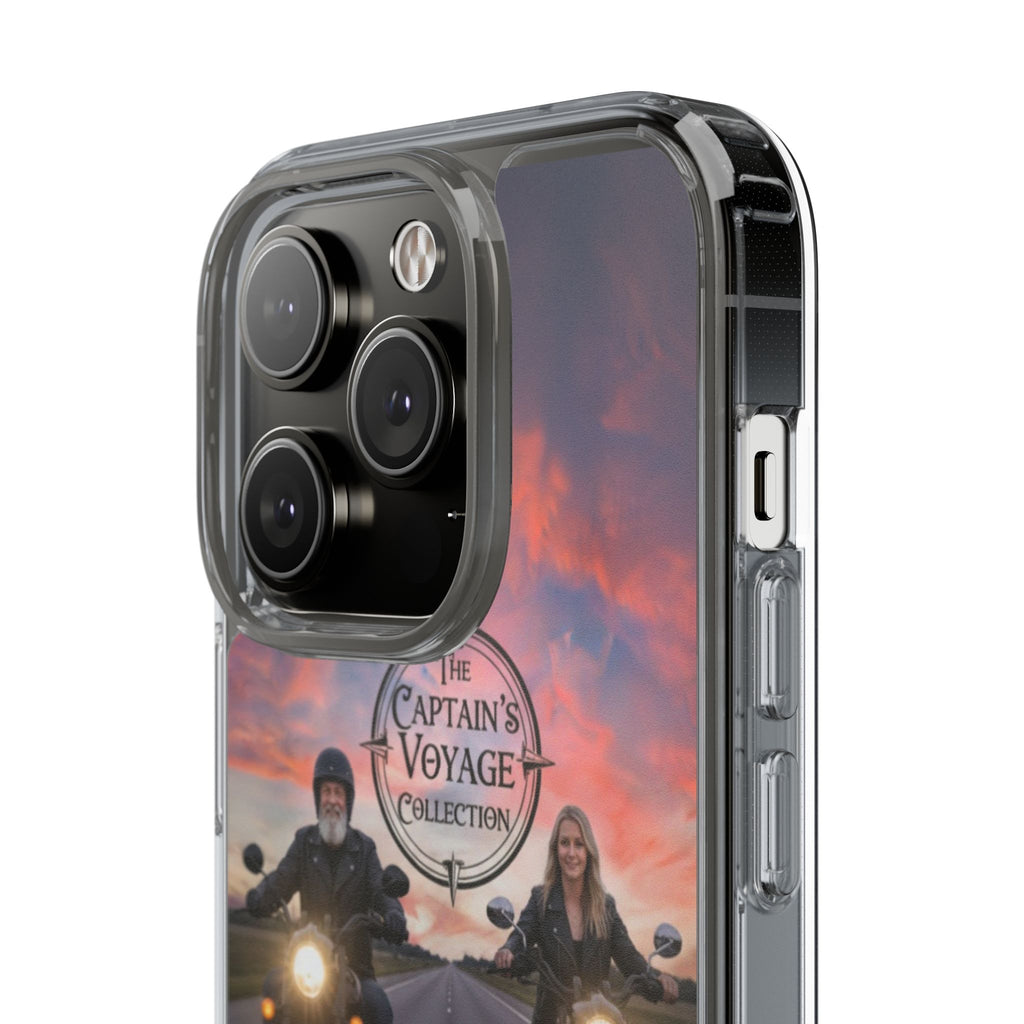 Clear Phone Case — 'The Captain's Voyage Collection' Motorcycle Sunset Design