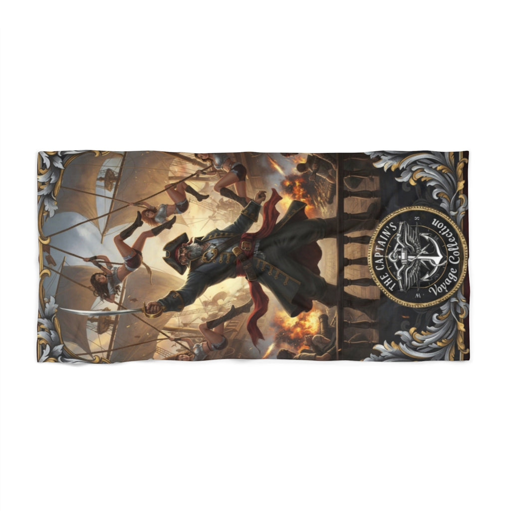 Pirate Captain Beach Towel — Vintage Nautical Ship Battle Design