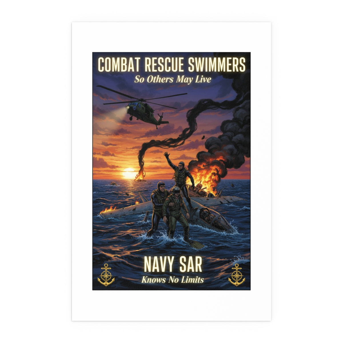Navy SAR Combat Rescue Swimmers Silk Poster — Indoor/Outdoor Military Wall Art