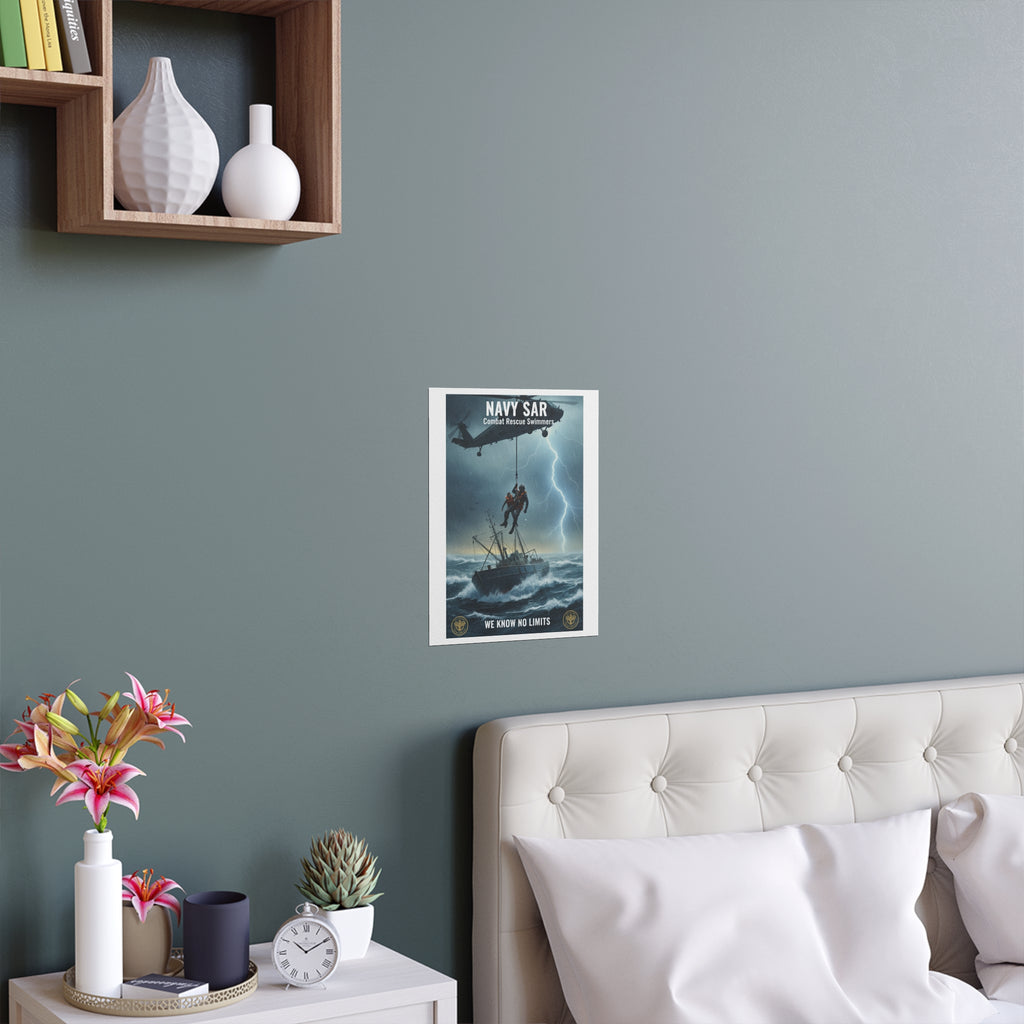 Rescue at Sea Silk Poster — Storm Helicopter Lifesaver Wall Art (Indoor/Outdoor)