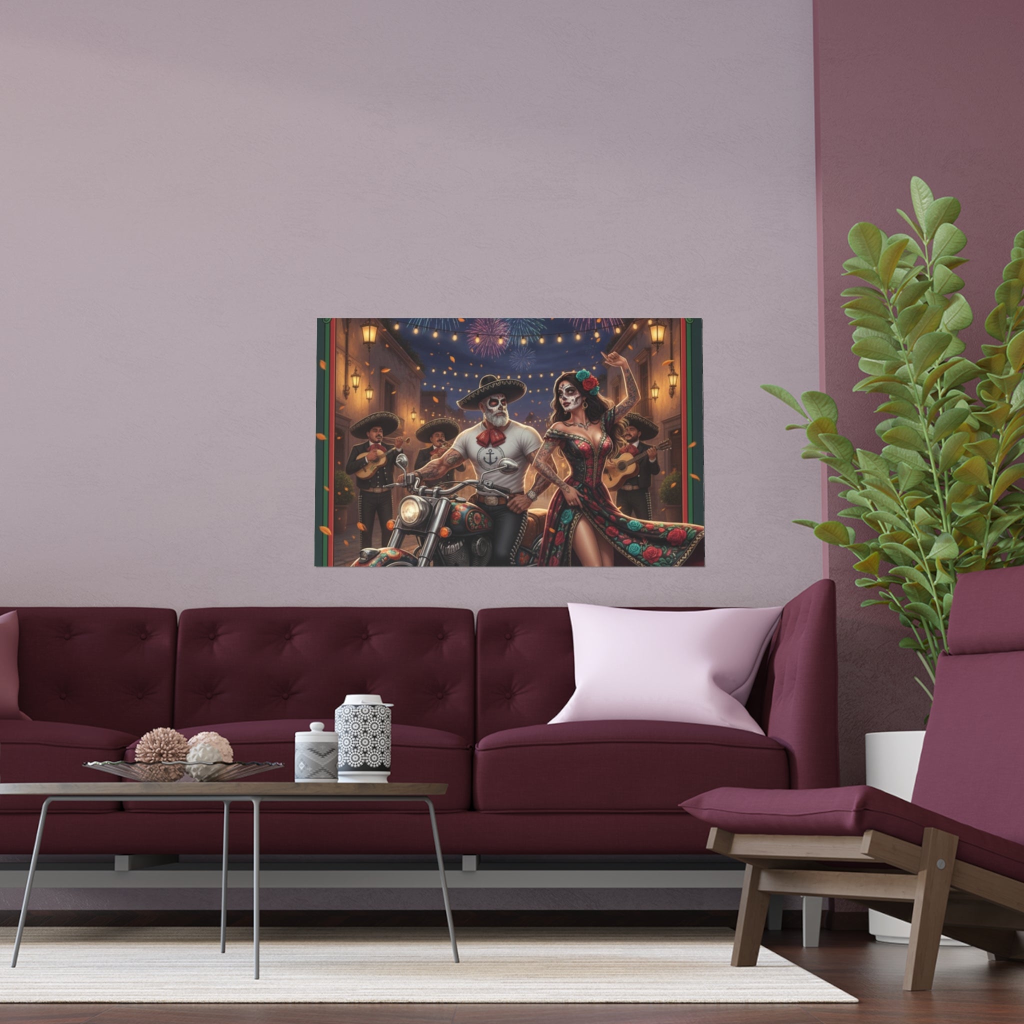Day of the Dead Biker Silk Poster — Outdoor/Indoor Dia de los Muertos Wall Art