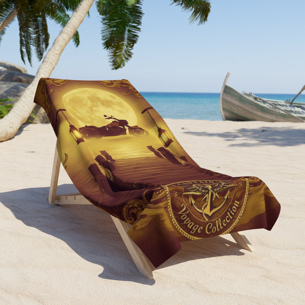 Vintage Moonlit Pier Beach Towel – Surfing Skeleton Nautical Design