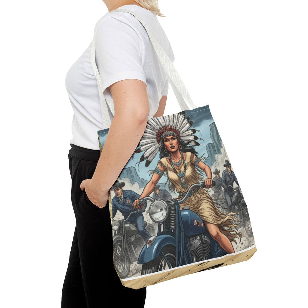 Vintage Biker Tote Bag — Motorcycle Pinup with Headdress