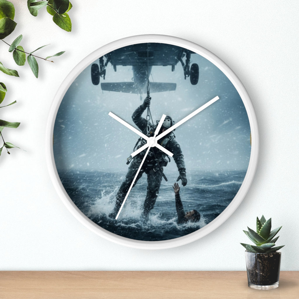 Rescue at Sea Wall Clock — Military Helicopter Lifesaver Marine Rescue Clock