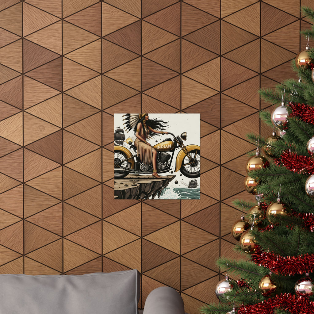 Vintage Indian Motorcycle Poster — Native Rider Matte Vertical Art Print