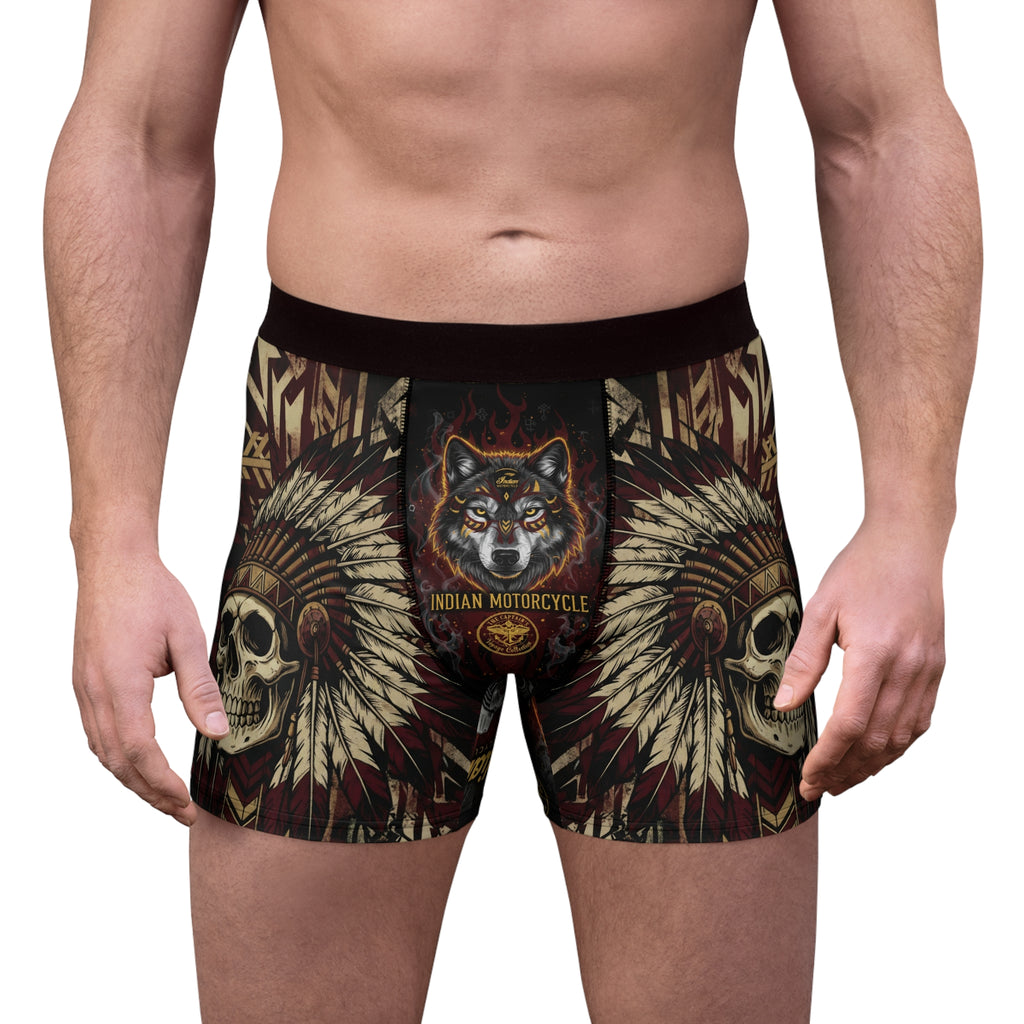 Indian Motorcycle Boxer Briefs — Vintage Wolf & Skull Biker Design