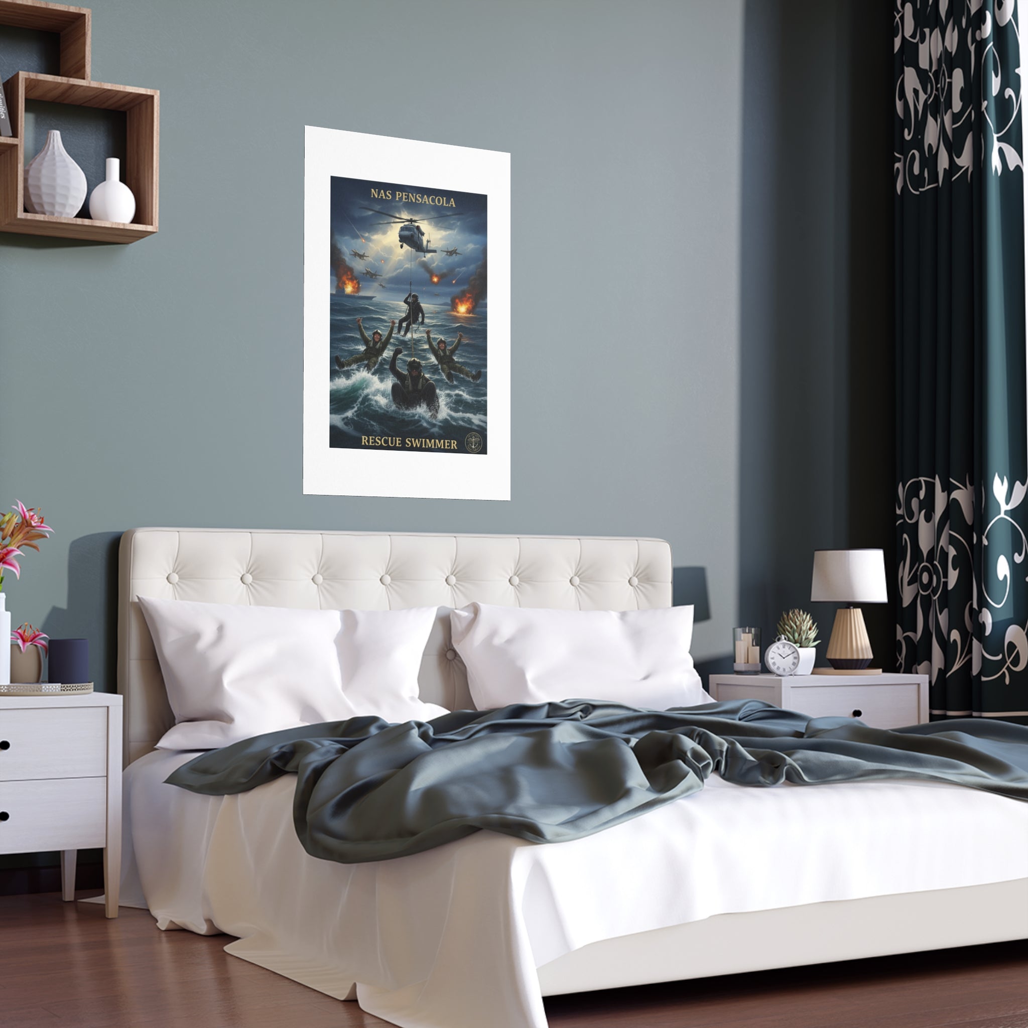 Rescue Swimmer Silk Poster — NAS Pensacola Military Aviation Art (Indoor/Outdoor)
