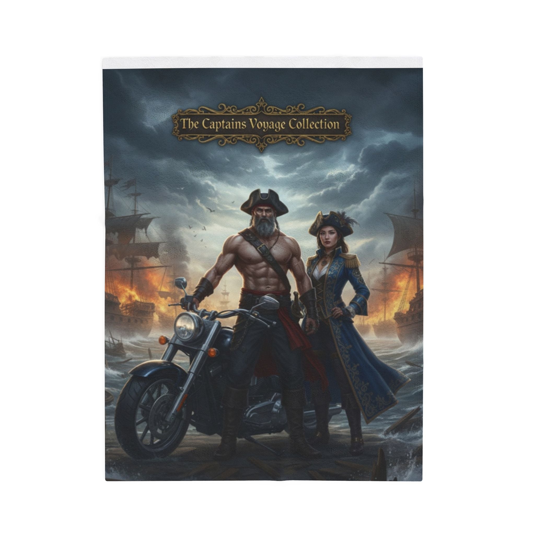 Velveteen Plush Blanket — "The Captain's Voyage Collection" Pirate & Biker Fantasy Throw