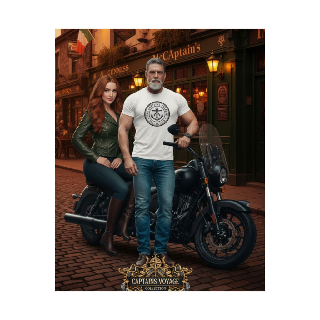 Matte Motorcycle Poster — "Captain's Voyage" Vintage Biker Couple Wall Art