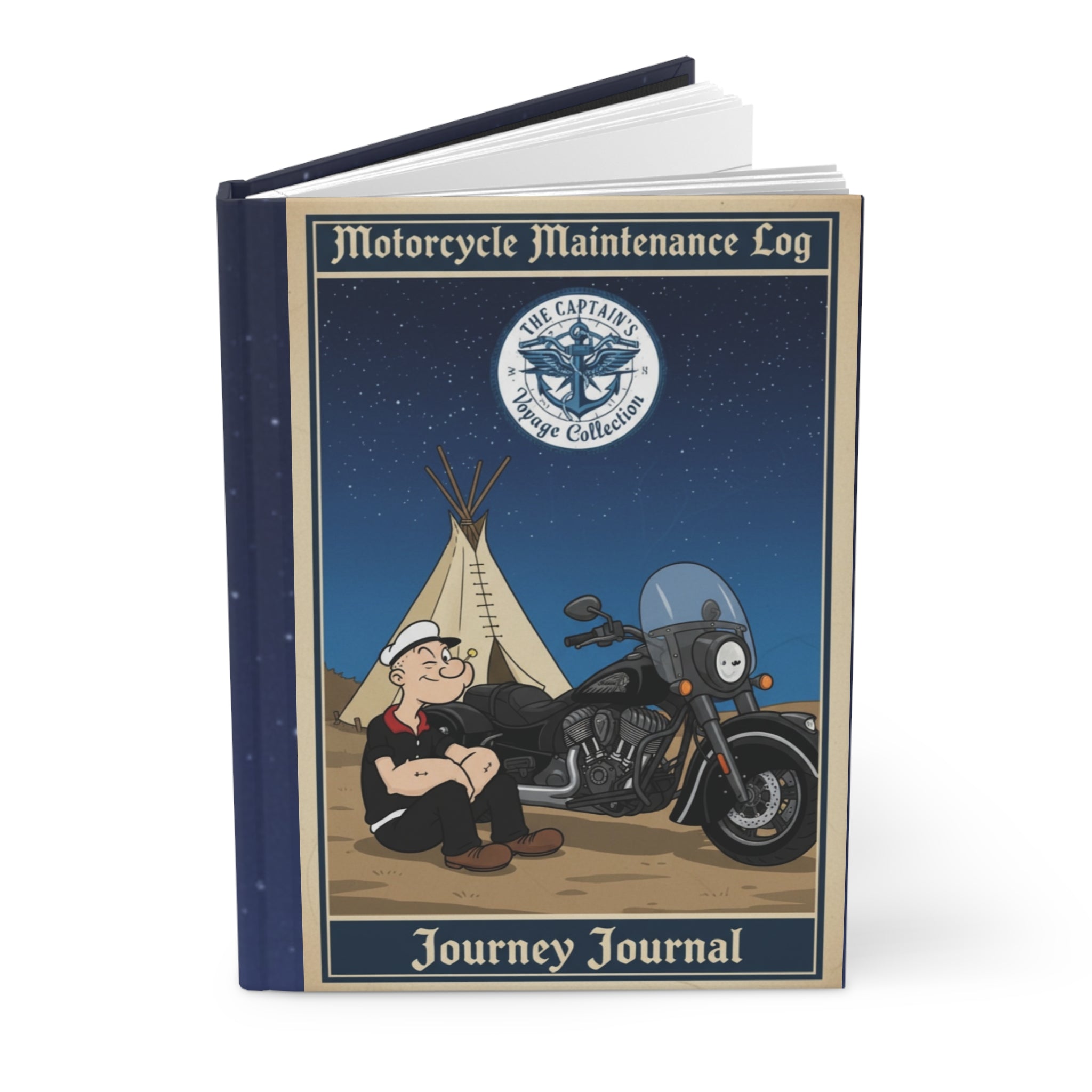 Motorcycle Maintenance Log Hardcover Journal — Journey Journal with Rider & Bike Illustration