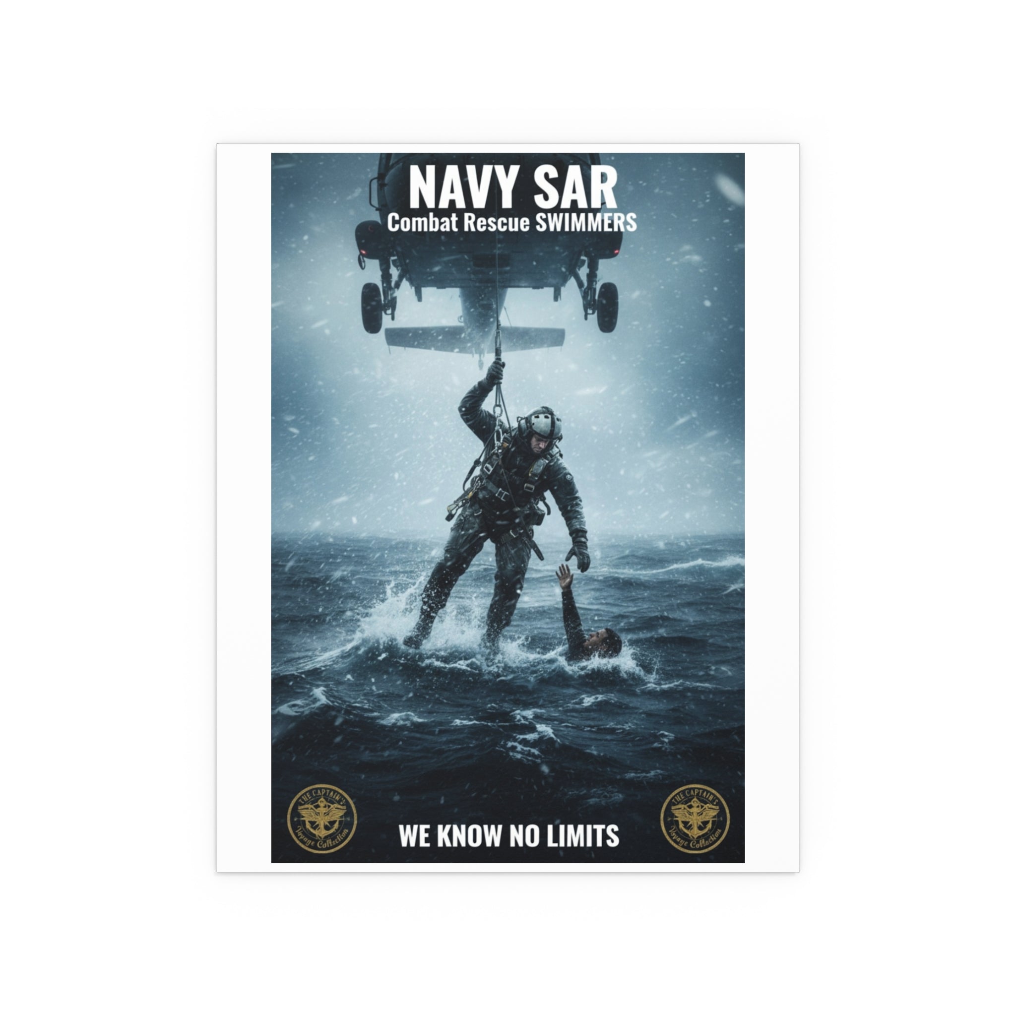 Rescue Diver Silk Poster – Dramatic Sea & Helicopter Wall Art (Indoor/Outdoor)