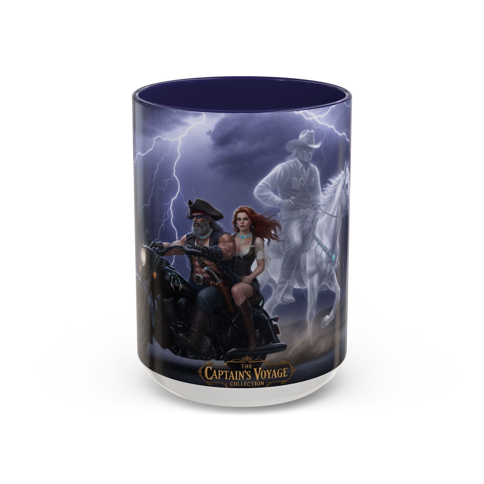 Western Ghost Riders Coffee Mug — Phantom Cowboy & Horse Lightning Accent Mug (11/15oz)