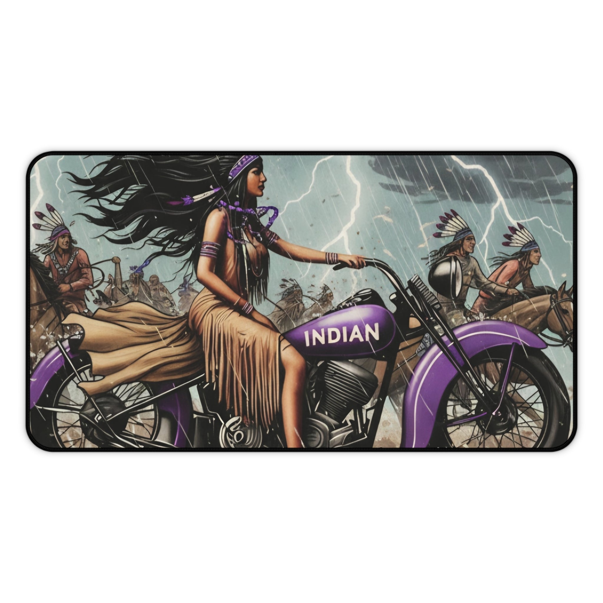 Indian Motorcycle Native Rider Desk Mat — Vintage Biker Art Mouse Pad