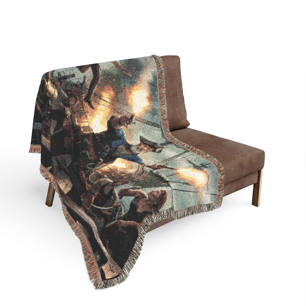 Pirate Captain Throw Blanket — Vintage Ship Battle Woven Tapestry