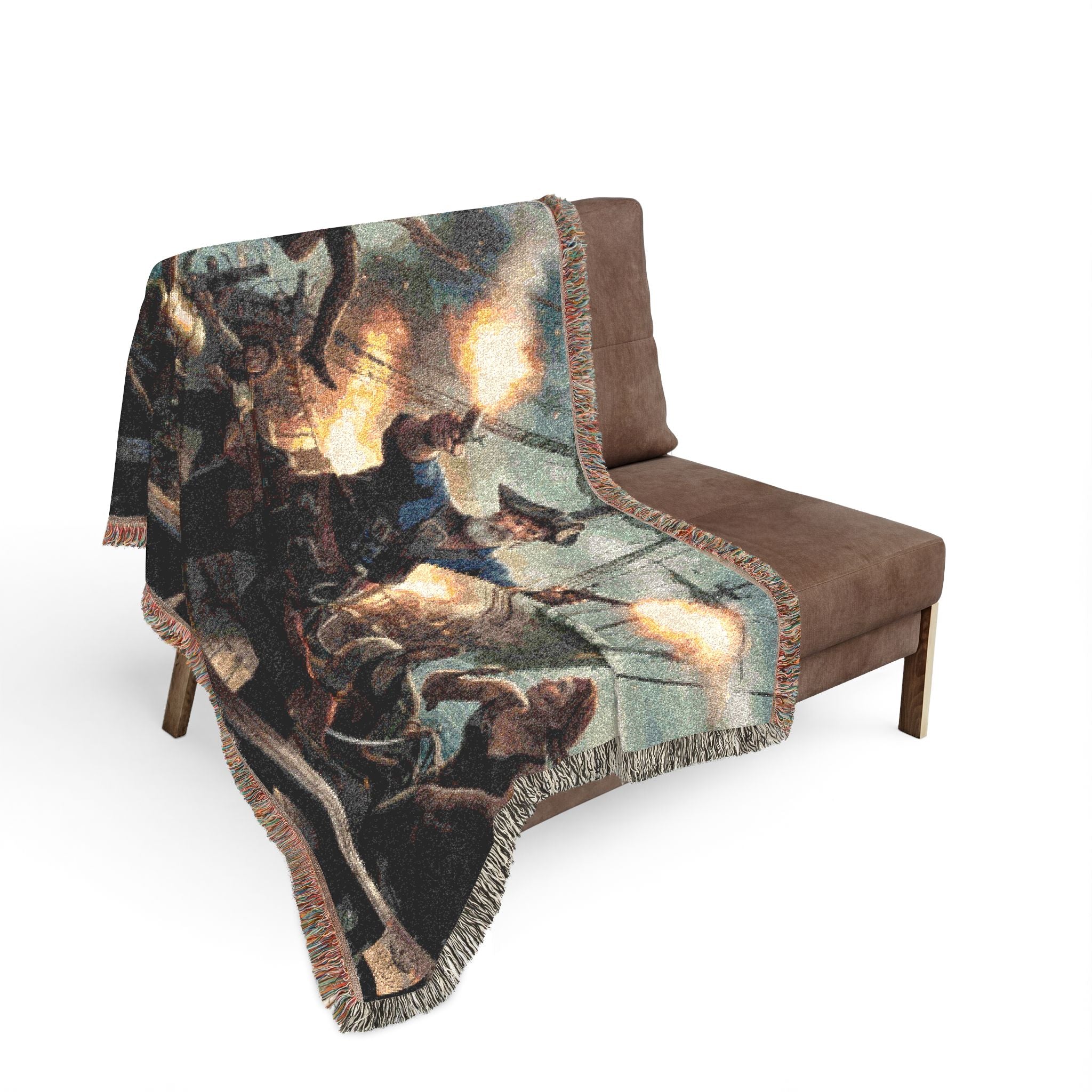 Pirate Captain Throw Blanket — Vintage Ship Battle Woven Tapestry