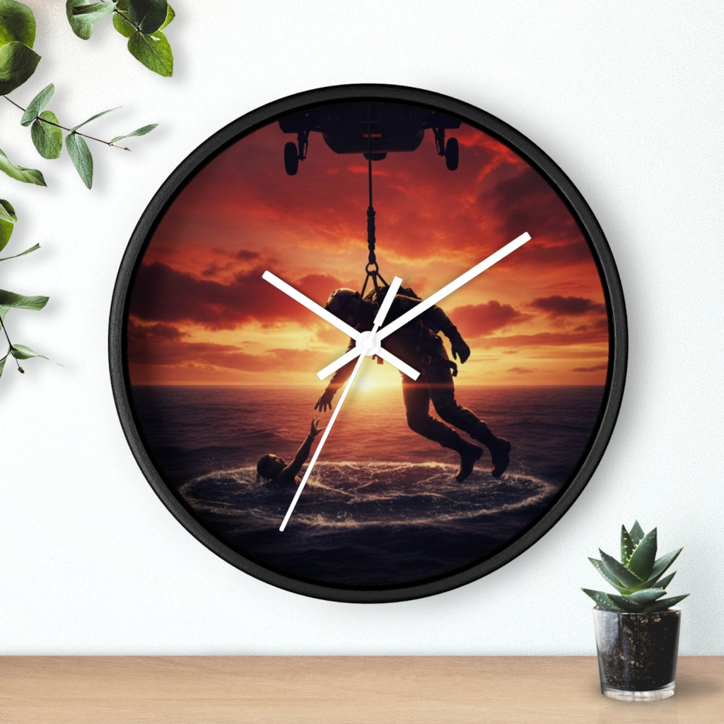 Wall Clock — Dramatic Rescue Helicopter Sunset Clock for First Responders & Military