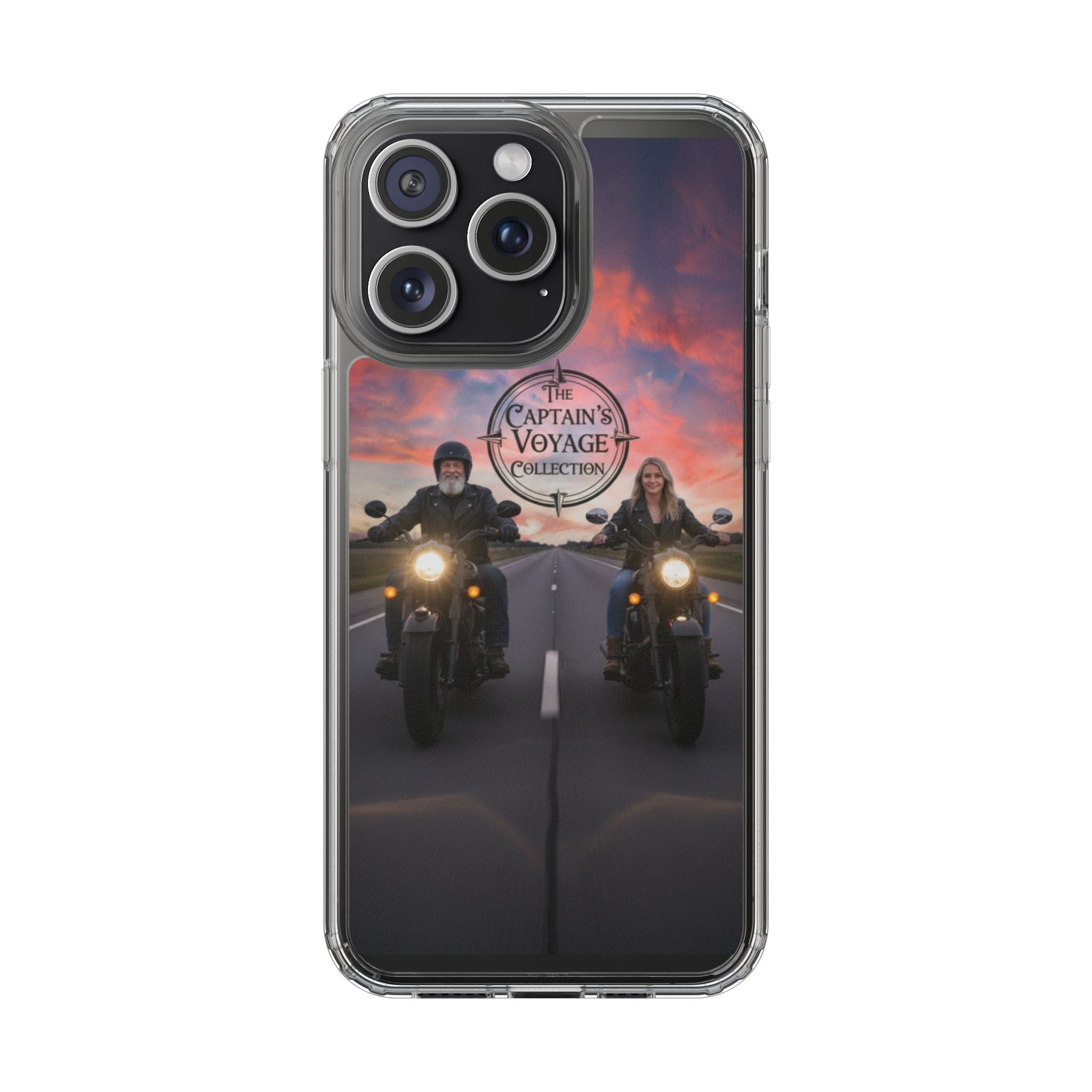 Clear Phone Case — 'The Captain's Voyage Collection' Motorcycle Sunset Design